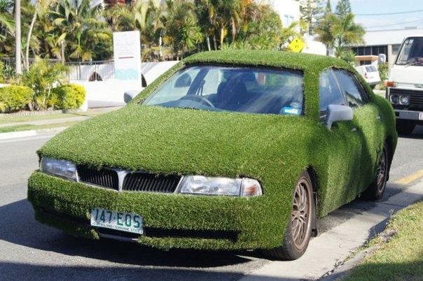 Австралиец полностью покрыл кузов своего Mitsubishi Magna 35-миллиметровым слоем искусственной травы. Автомобиль выставлен на продажу на интернет-аукционе eBay. Цена – около 525 долларов США.