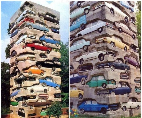 Скульптура из 60 автомобилей создана в 1982 и находиться в пригороде Парижа.