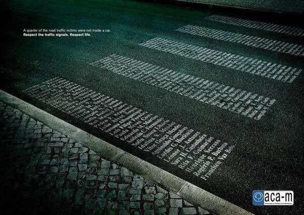 Социальная реклама: пешеходный переход из фамилий людей, пострадавших по неосторожности водителей