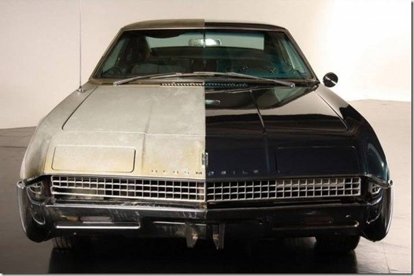 Oldsmobile Toronado, 1967 года выпуска находился в изношенном состоянии. Реставраторы восстановили половину автомобиля, а вторую половину оставили нетронутой. Таким способом, они хотели показать, как сложно восстанавливать ретро автомобили.